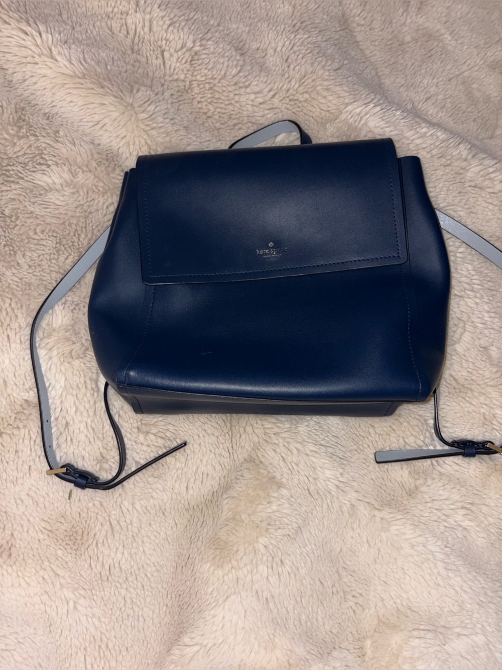 Kate Spade Navy Leather Backpack with Light Blue Straps